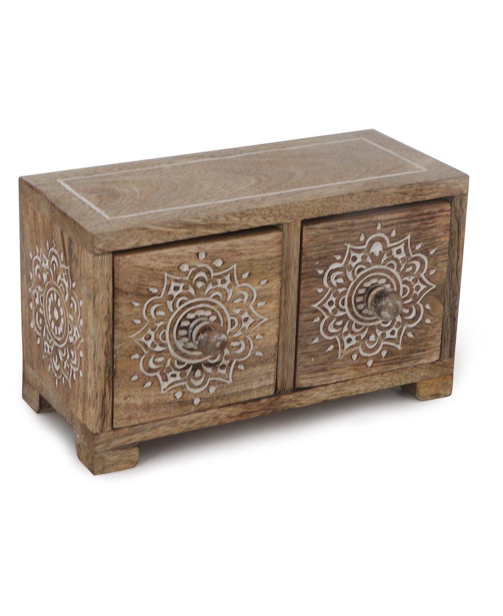 Small Tabletop Carved Wood Mandala Pedestal Riser With Drawers - Computer Risers & Stands - -