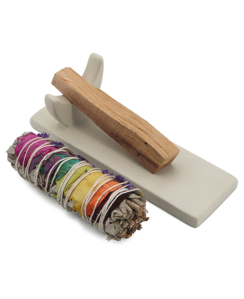 Soapstone Holder With Palo Santo And Chakra Sage - Incense Holders - -