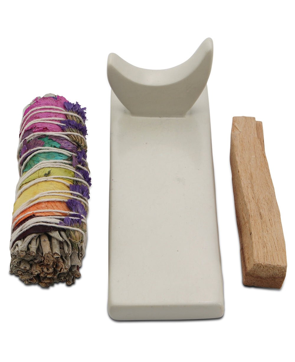 Soapstone Holder With Palo Santo And Chakra Sage - Incense Holders - -