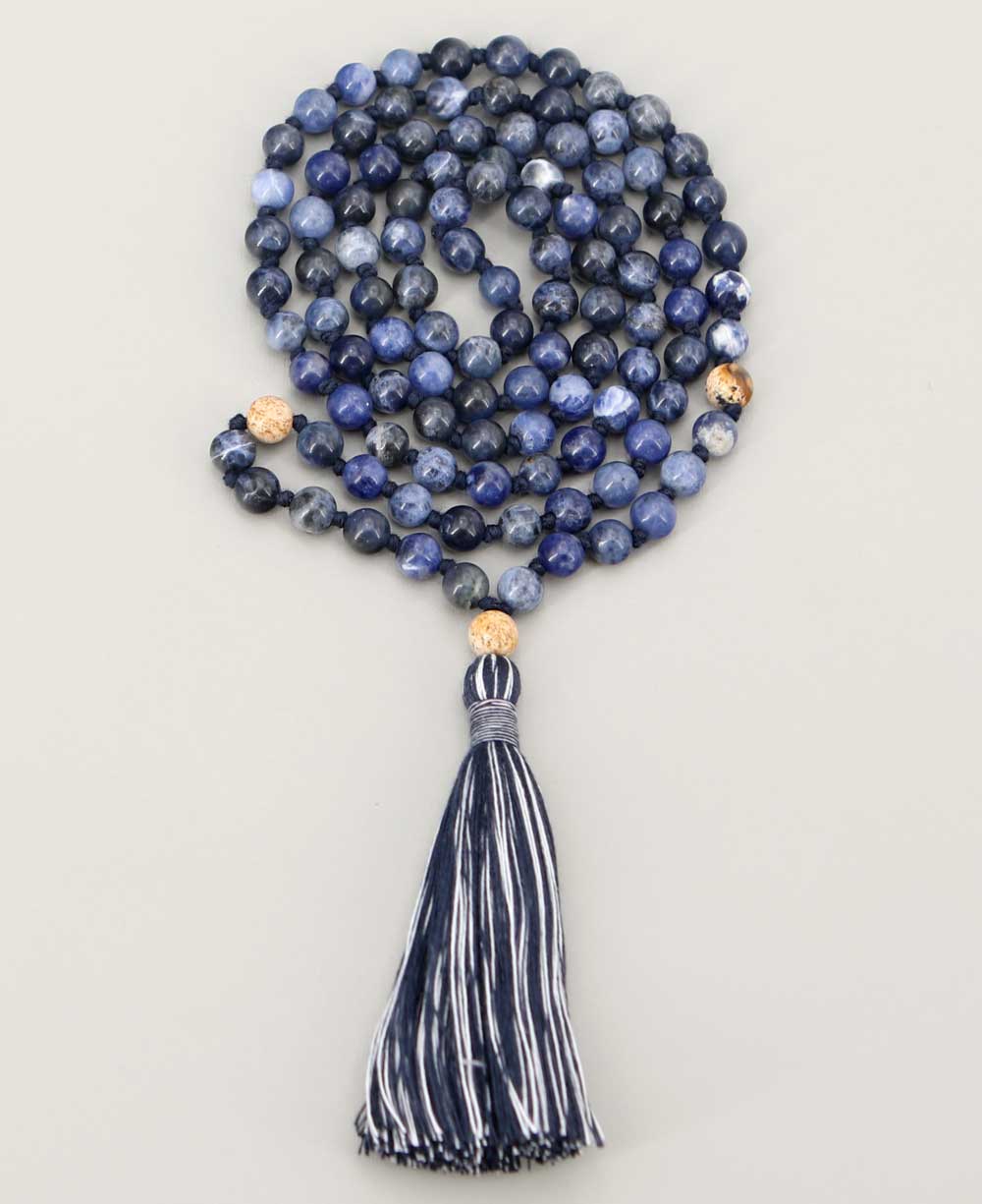 Sodalite and Jasper 108 Beads Meditation Mala, Knotted - Prayer Beads - -