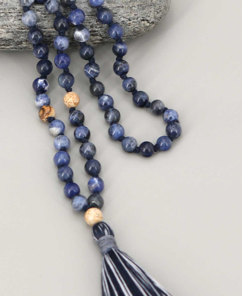 Sodalite and Jasper 108 Beads Meditation Mala, Knotted - Prayer Beads - -