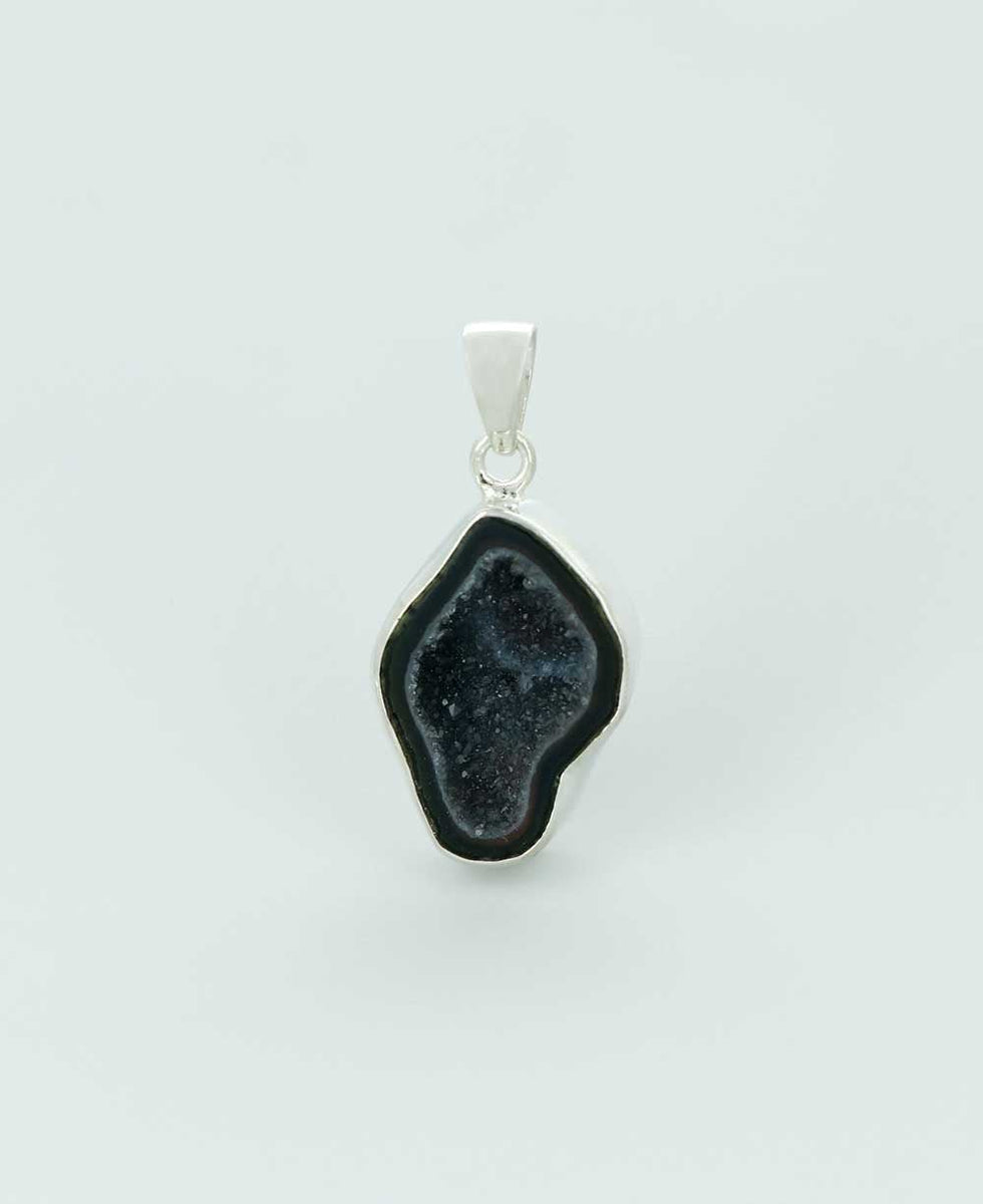 Sterling Silver Agate Druzy Pendant Unique Fluid Circle Shape
