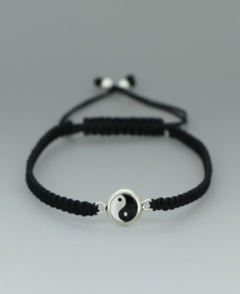 Sterling Silver and Mother of Pearl Yin Yang Adjustable Bracelet for Men and Women - Bracelets