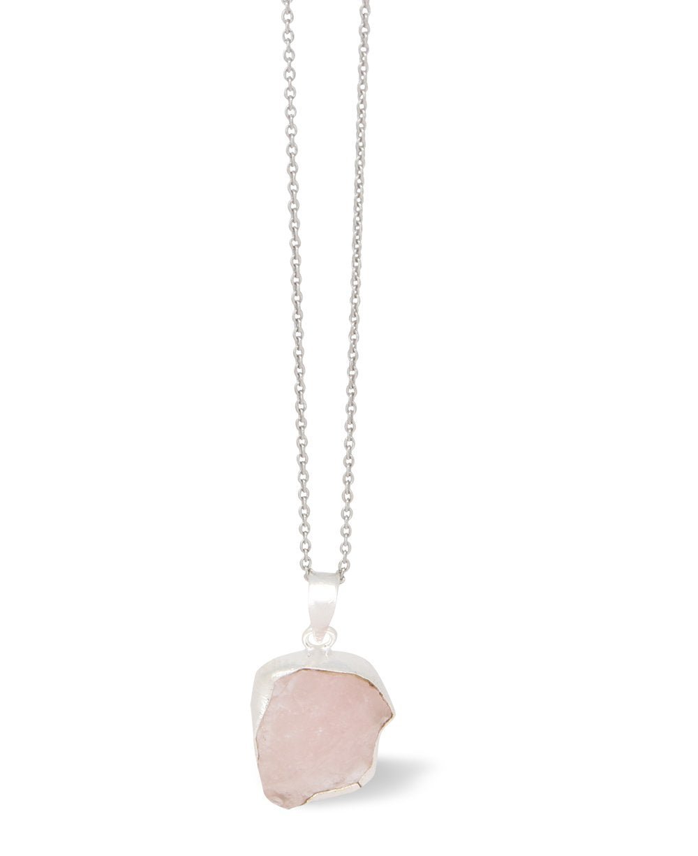 Sterling Silver and Raw Cut Rose Quartz Crystal Necklace - Necklaces