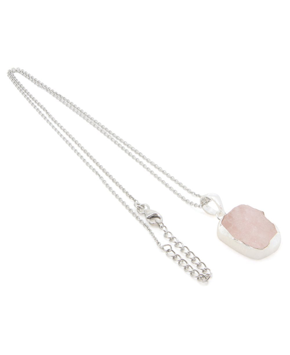 Sterling Silver and Raw Cut Rose Quartz Crystal Necklace - Necklaces