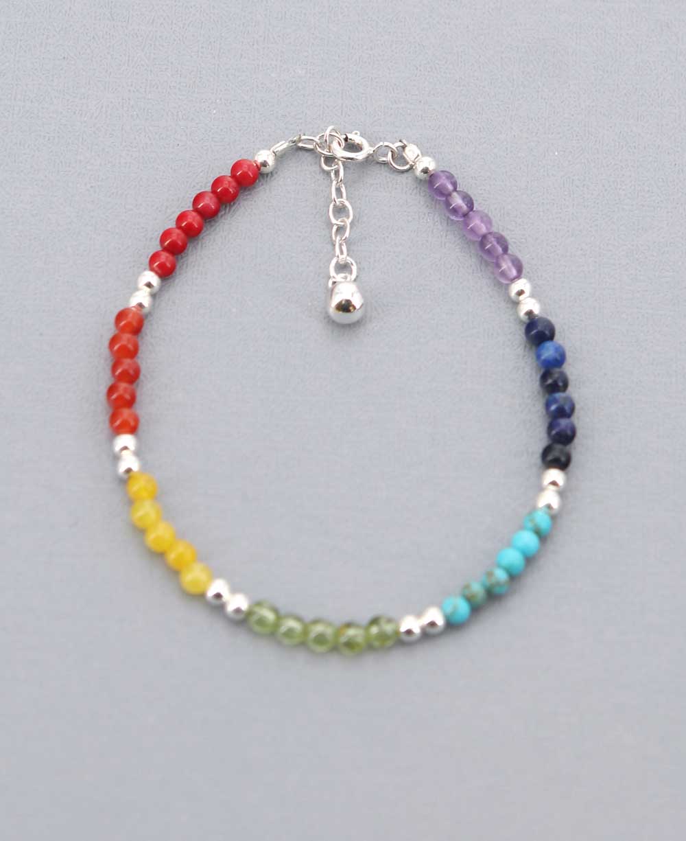 Sterling Silver Beaded Chakra Bracelet - Bracelets - -
