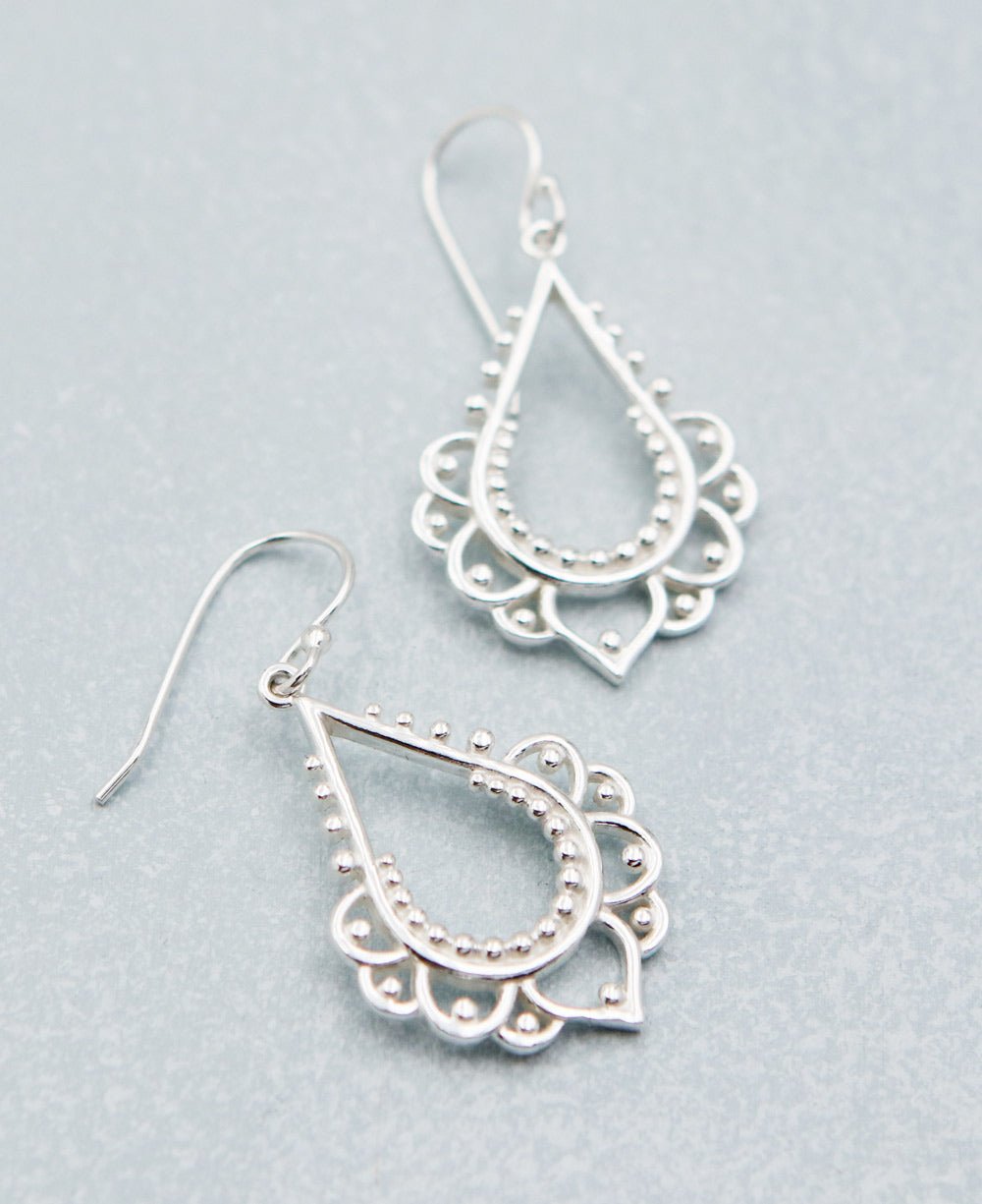 Sterling Silver Beaded Lotus Earrings - Earrings