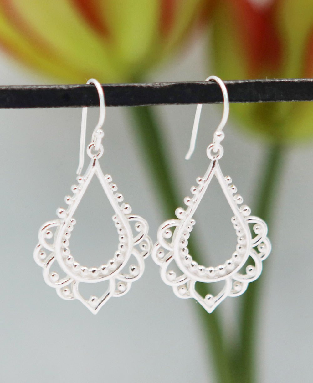 Sterling Silver Beaded Lotus Earrings - Earrings