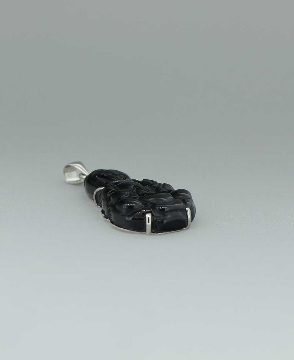 Sterling Silver Carved Black Onyx Quan Yin Pendant - Charms & Pendants