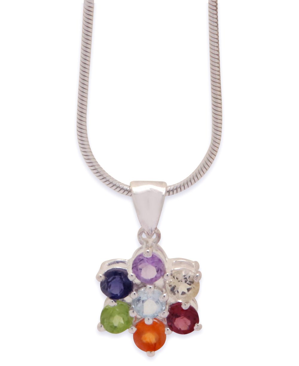 Sterling Silver Chakra Flower Pendant - -