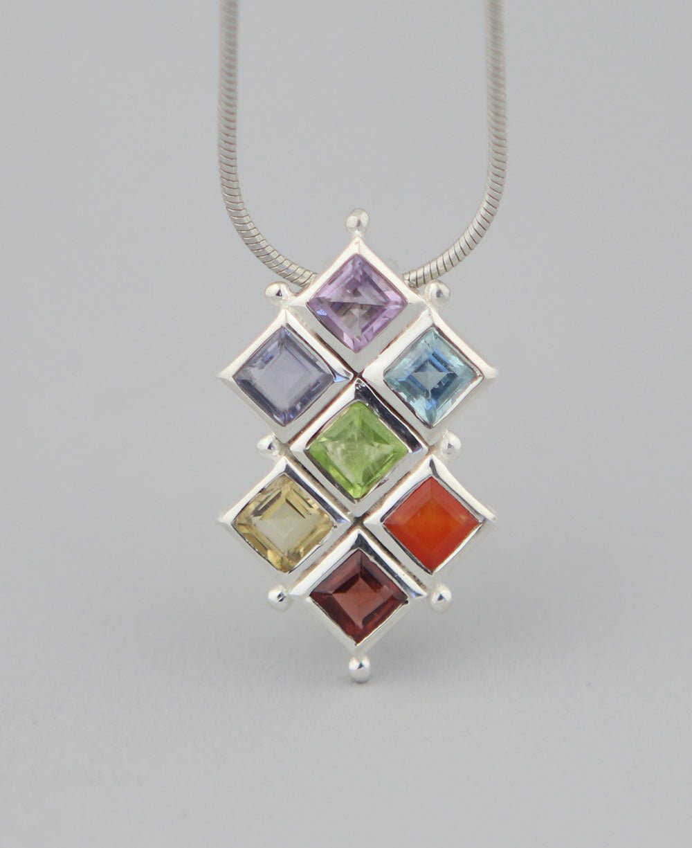 Sterling Silver Chakra Grid Gemstone Pendant - Charms & Pendants - -