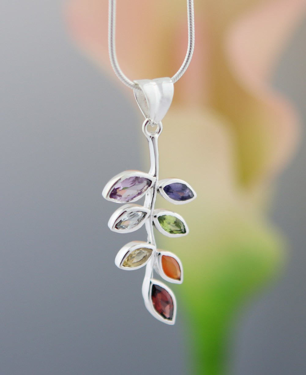 Sterling Silver Chakra Leaf Pendant - Charms & Pendants - -