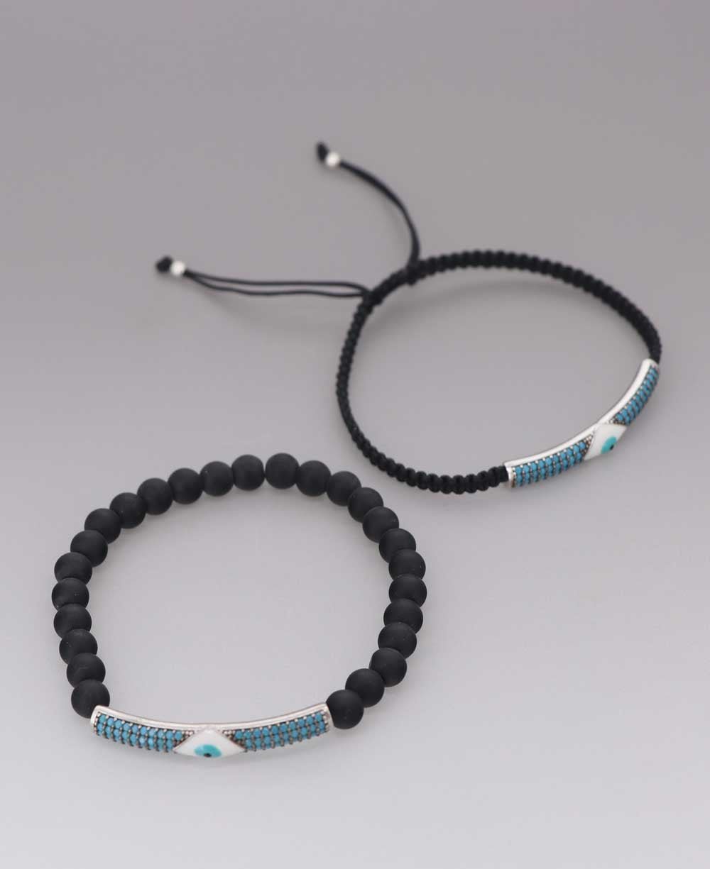 Sterling Silver Evil Eye Bracelet, Stretch or Adjustable - Bracelets Stretch