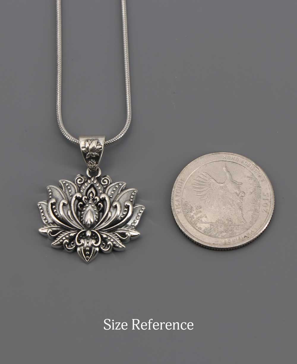Sterling Silver Full Bloom Lotus Necklace - Necklaces 16 Inches