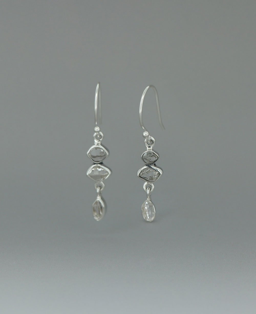 Sterling Silver Herkimer Quartz Triple Stone Earrings - Earrings