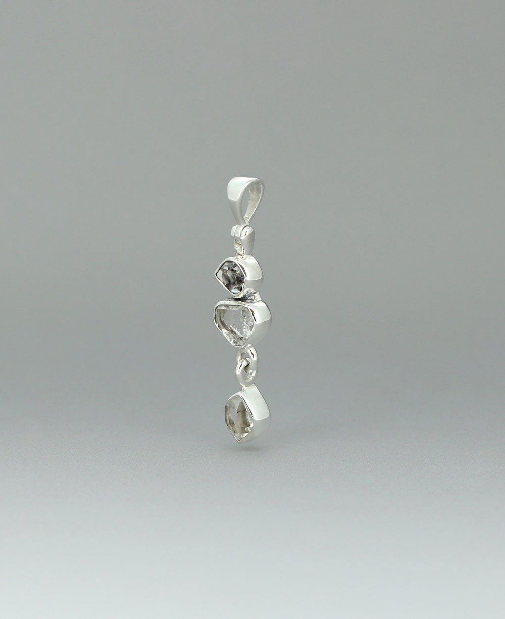 Sterling Silver Herkimer Quartz Triple Stone Pendant - Charms & Pendants