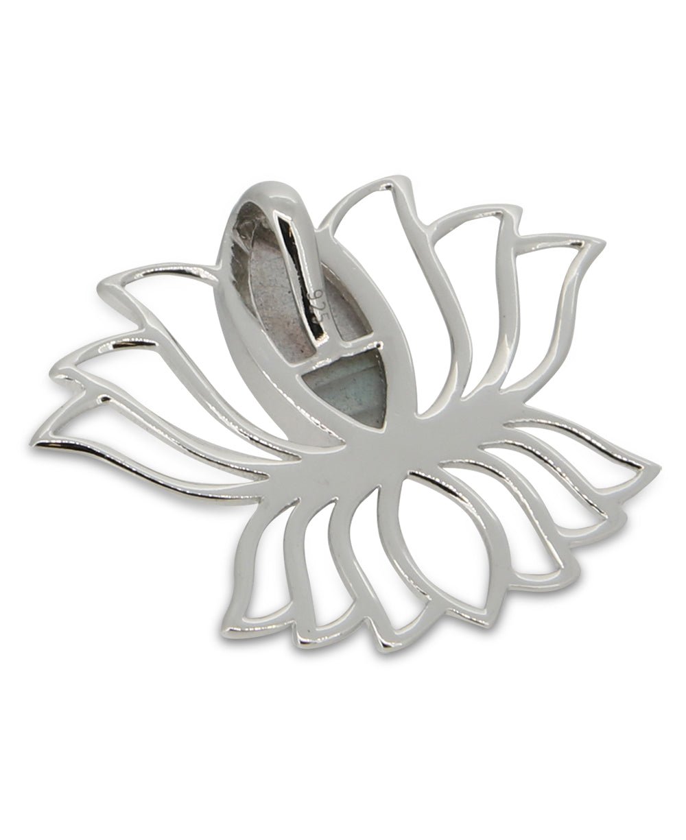 Sterling Silver Labradorite Gemstone Lotus Pendant - Charms & Pendants