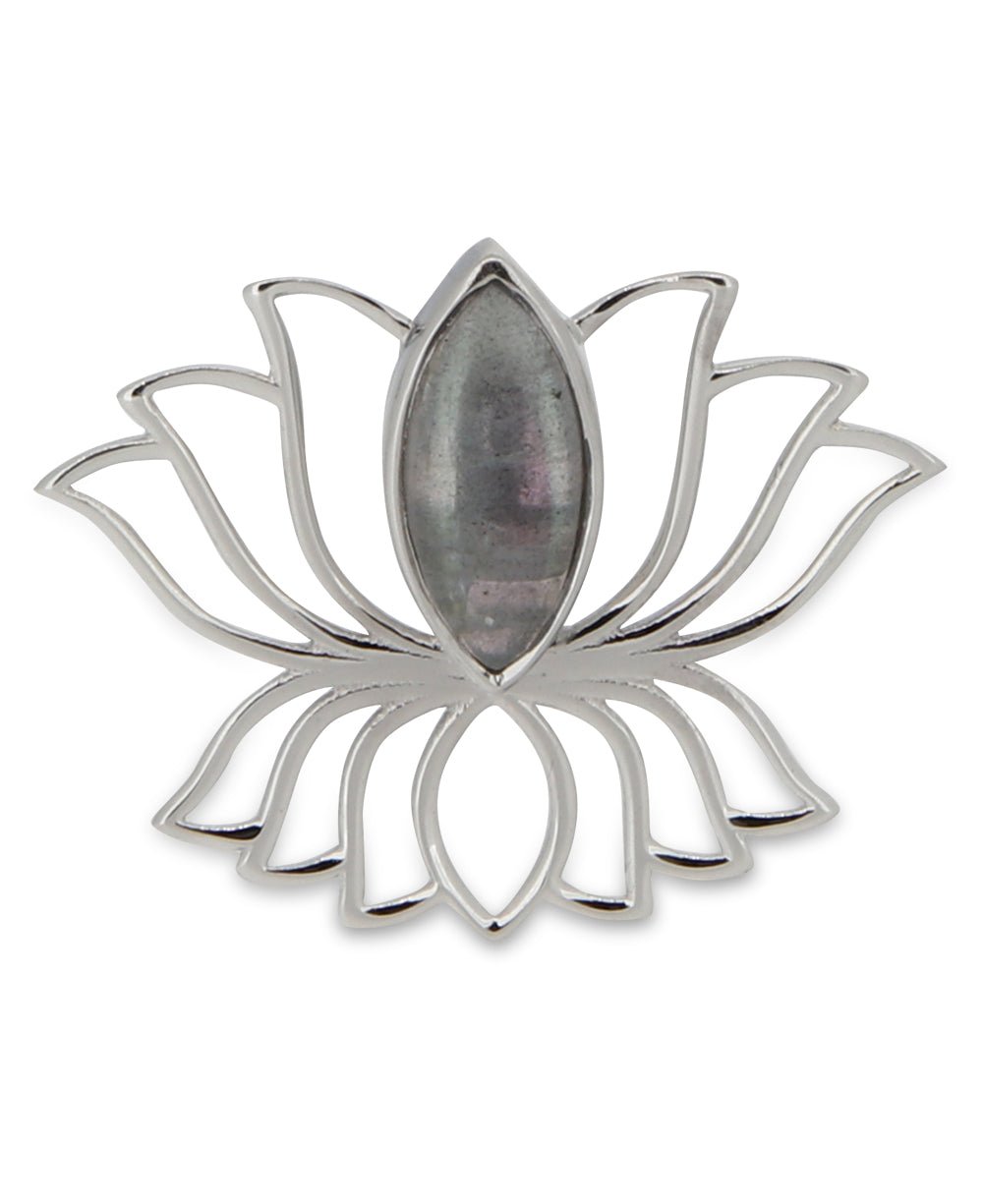 Sterling Silver Labradorite Gemstone Lotus Pendant - Charms & Pendants