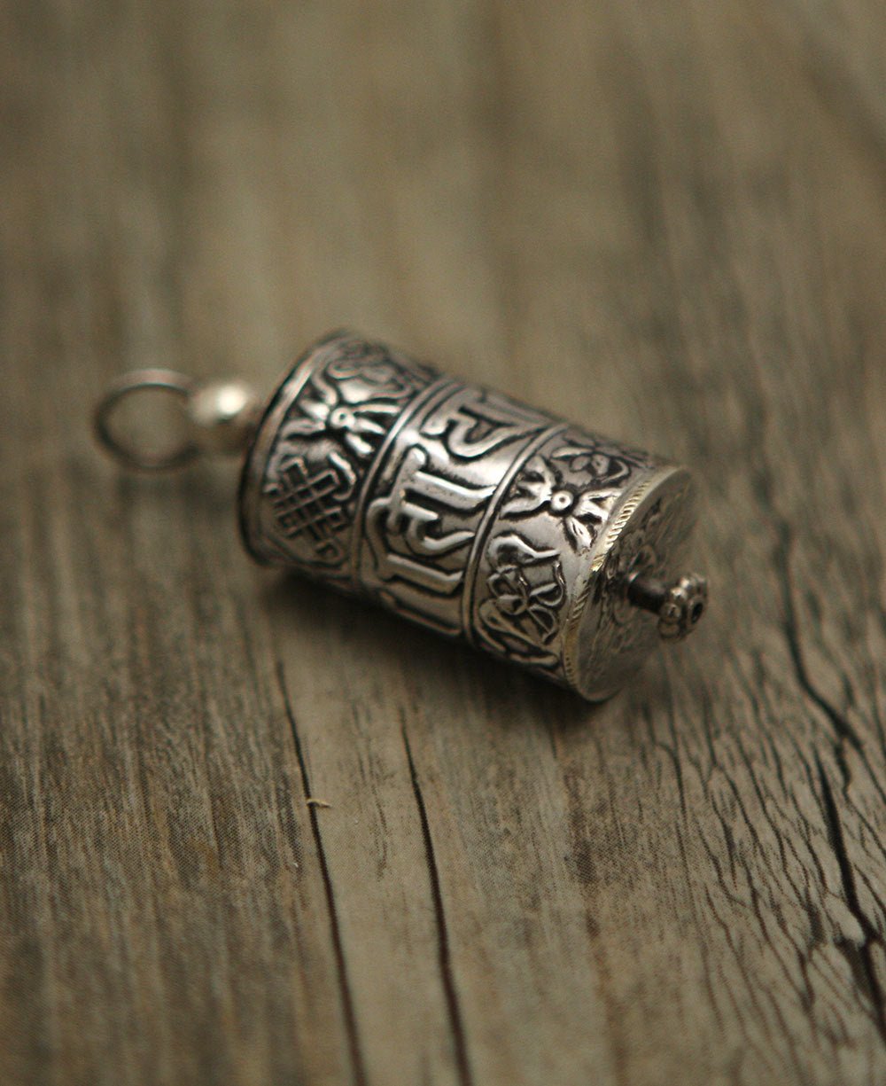 Sterling Silver Prayer Wheel Pendant, Nepal - Charms & Pendants
