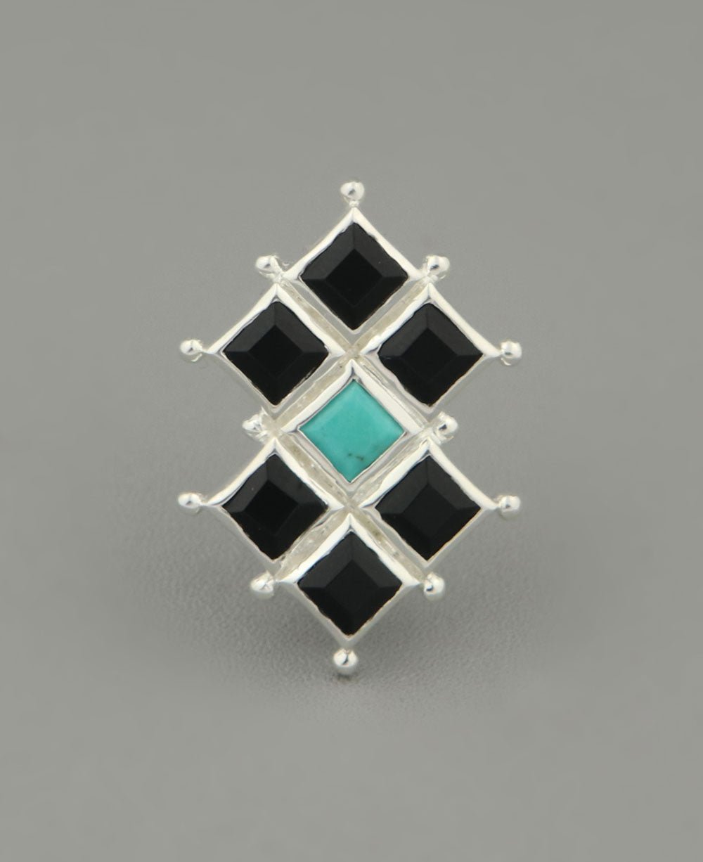 Sterling Silver Protection Grid Turquoise and Onyx Pendant - Charms & Pendants