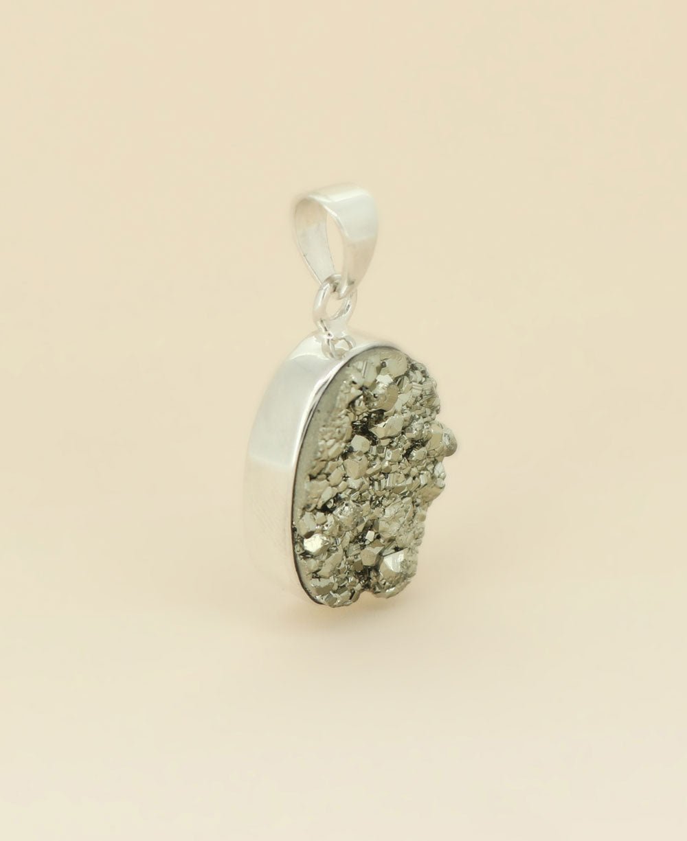 Sterling Silver Pyrite Cluster Gemstone Pendant - Charms & Pendants