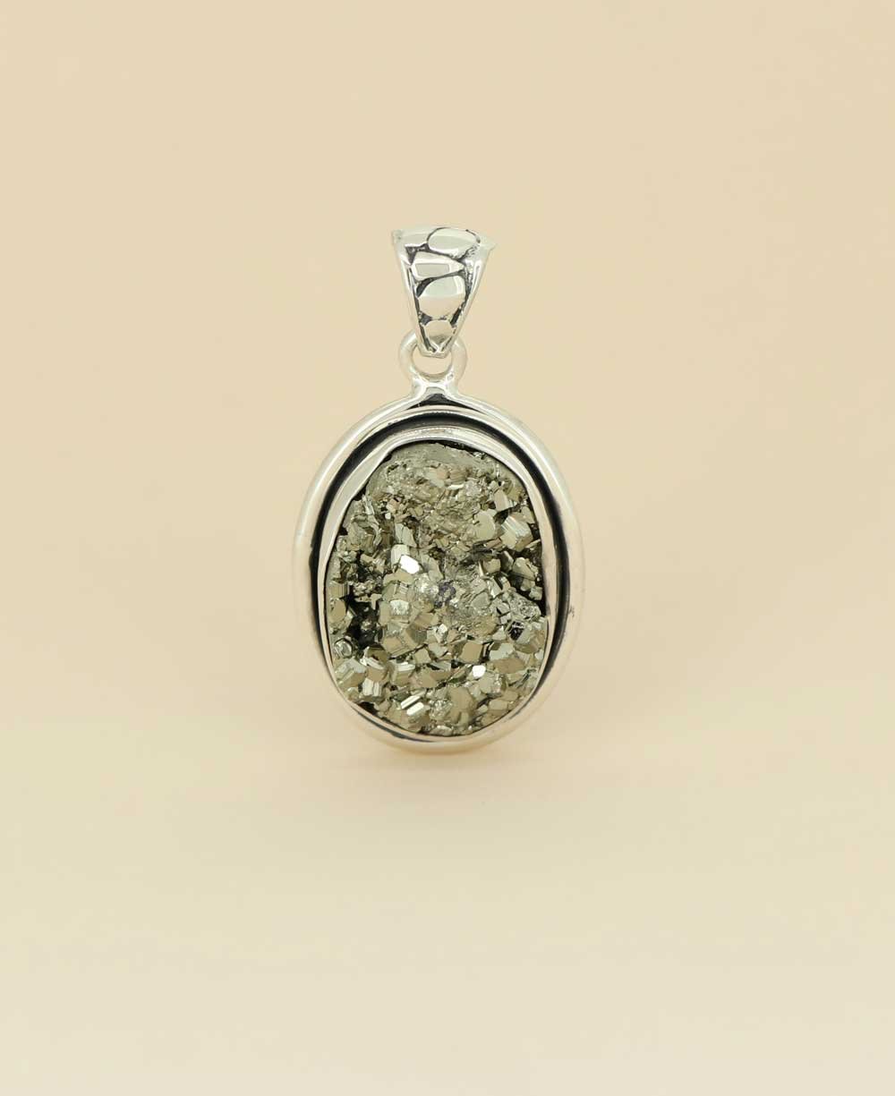 Sterling Silver Pyrite Gemstone Pendant - Charms & Pendants