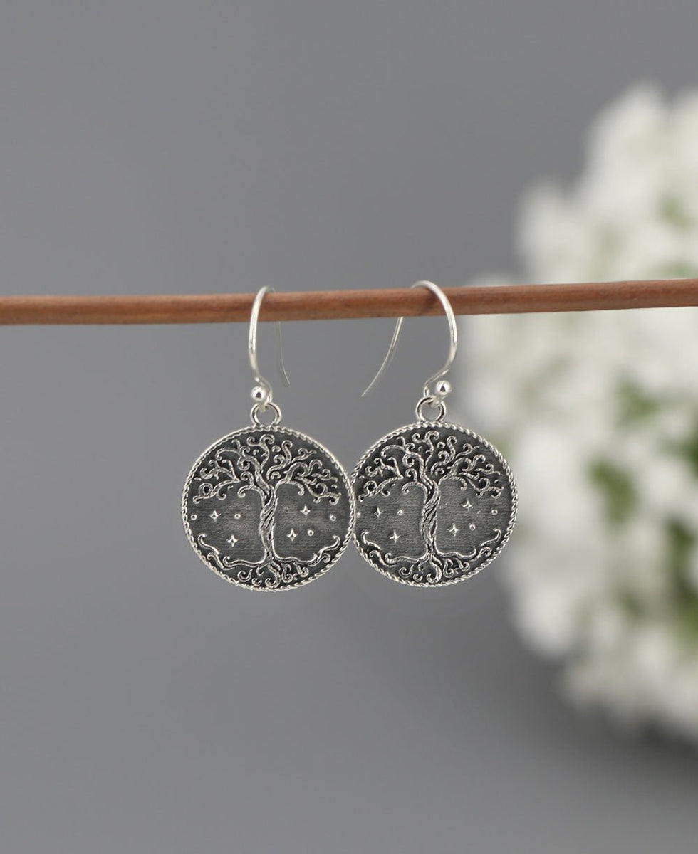 Sterling Silver Earrings with Tree of Life Design Elegant and