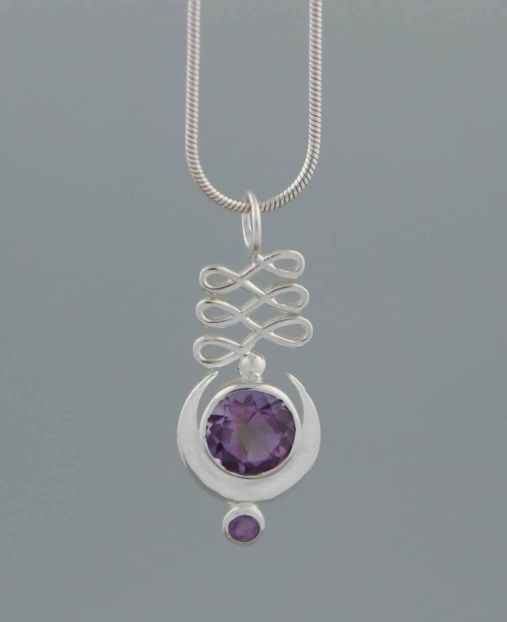 Sterling Silver Unalome Moon Amethyst Pendant - Charms & Pendants