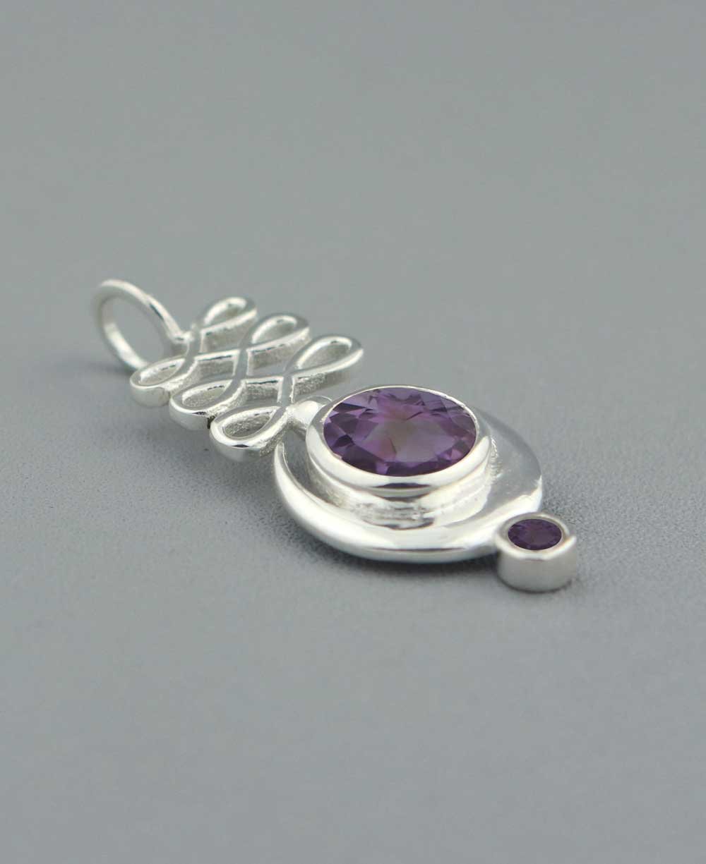 Sterling Silver Unalome Moon Amethyst Pendant - Charms & Pendants