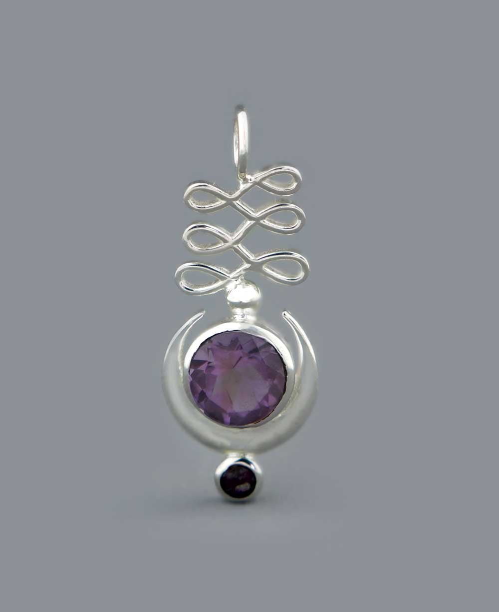 Sterling Silver Unalome Moon Amethyst Pendant - Charms & Pendants