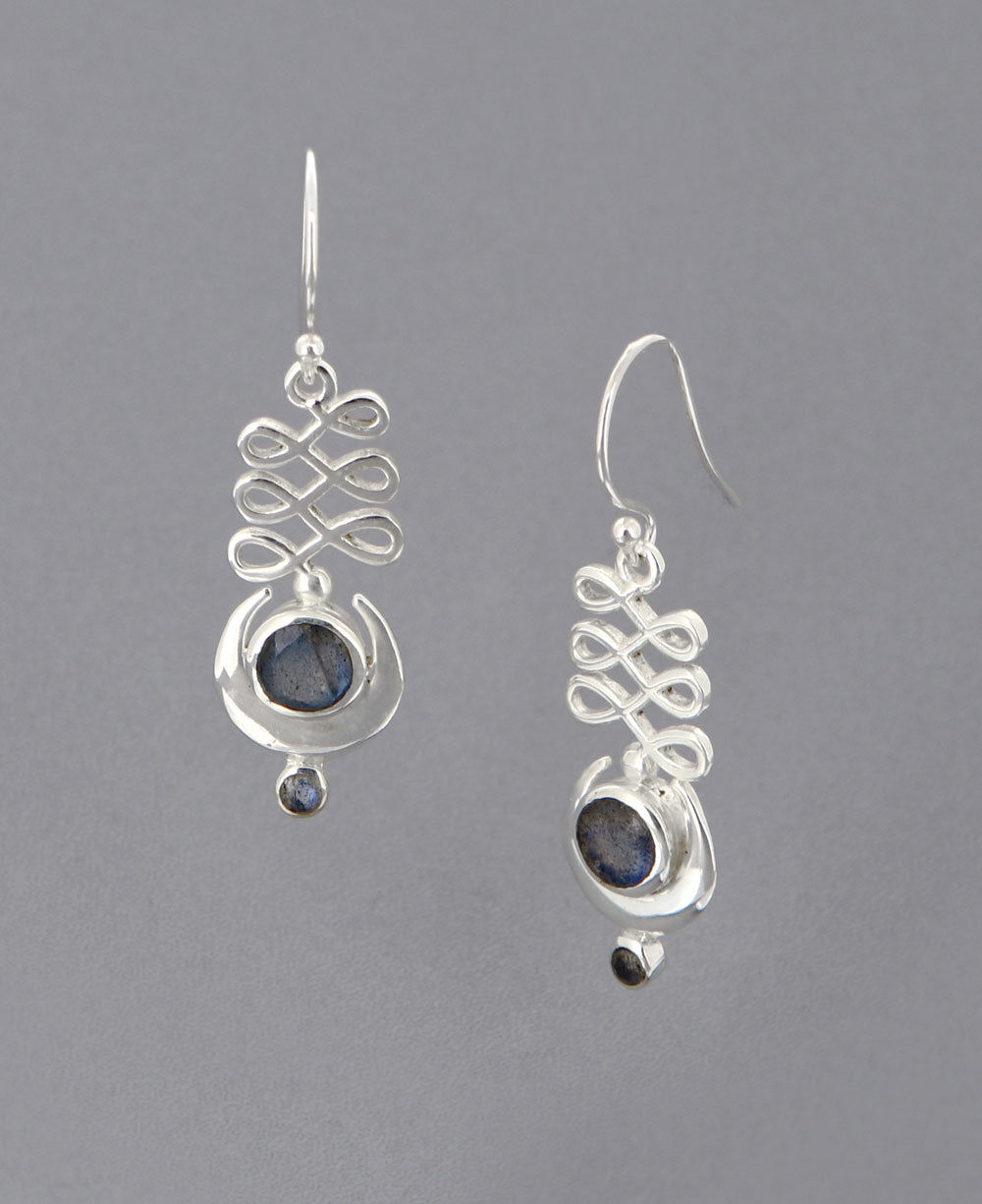 Sterling Silver Unalome Moon Labradorite Earrings - Earrings