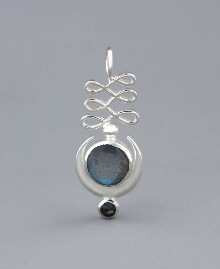 Sterling Silver Unalome Moon Labradorite Pendant - Charms & Pendants