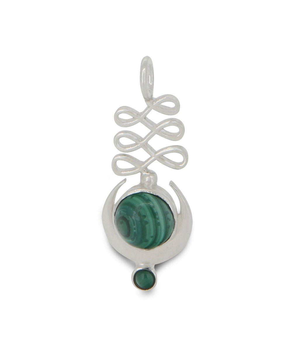Sterling Silver Unalome Moon Malachite Pendant - Charms & Pendants