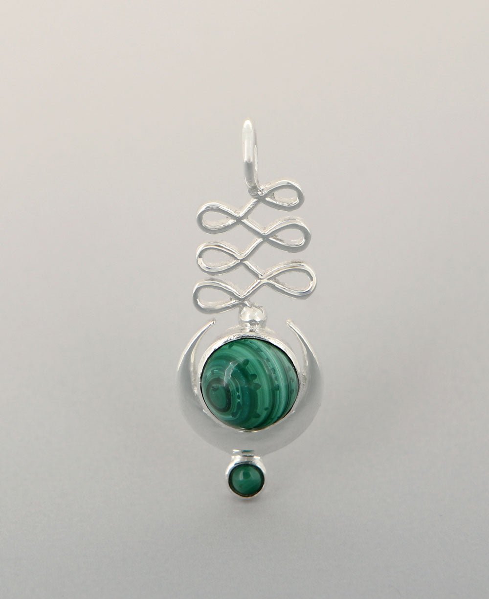 Sterling Silver Unalome Moon Malachite Pendant - Charms & Pendants