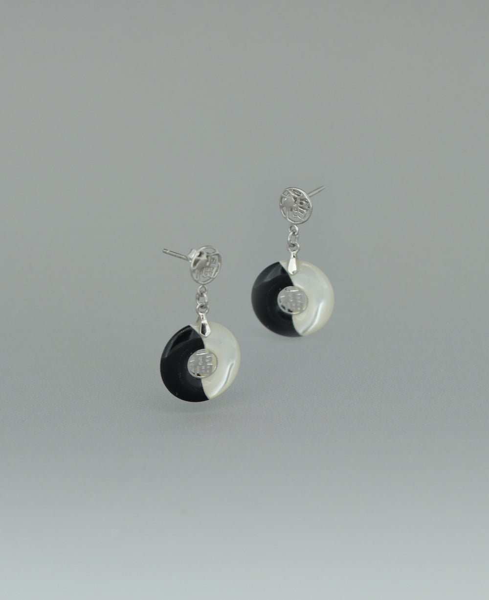 Sterling Silver Yin Yang Earrings with Mother of Pearl and Black Onyx - Earrings