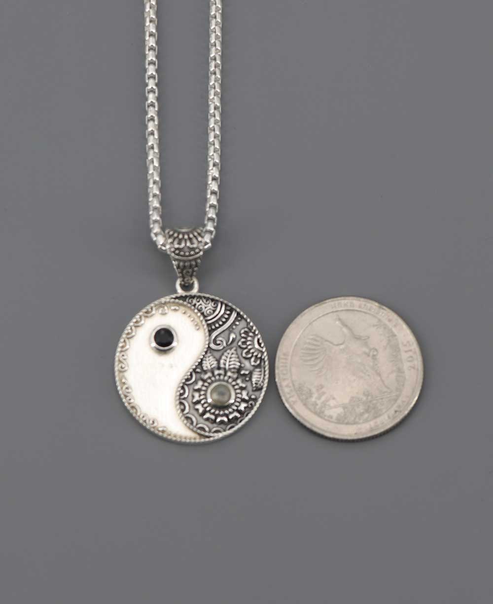 Sterling Silver Yin Yang Necklace For Men & Women - Necklaces 22"+2"