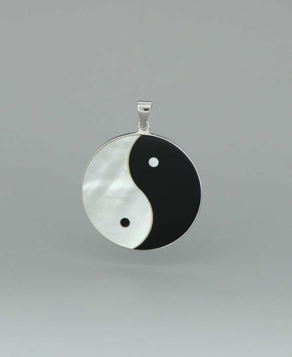 Pendant Onyx and mother of pearl with silver buy unique gift for her with silver chain black and white natural gemstone yin yang anniversary