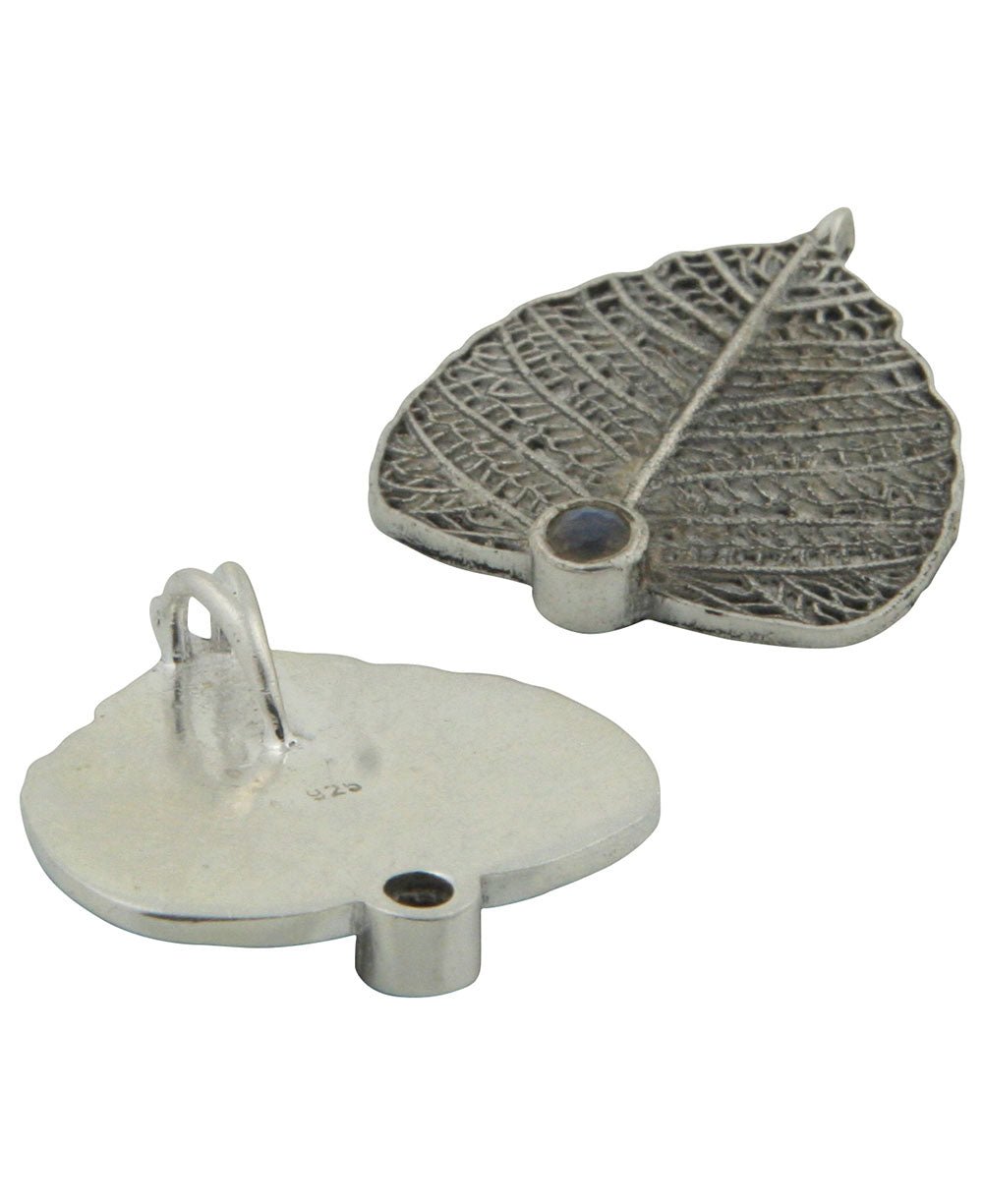 Textured Bodhi Leaf Pendant, Sterling Silver with Labradorite - Charms & Pendants