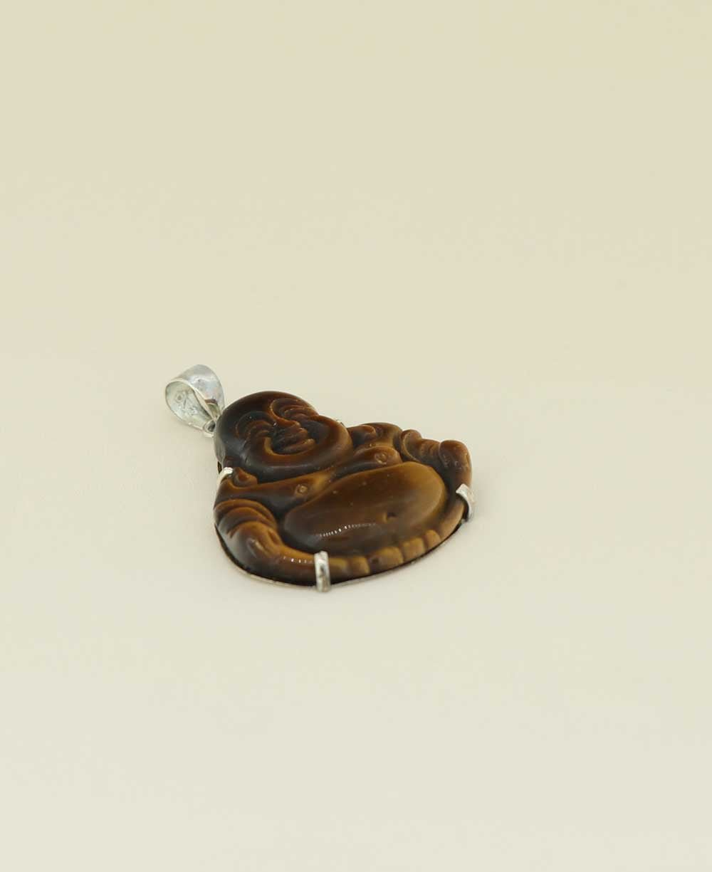 Tiger's Eye and Sterling Silver Happy Buddha Pendant - Charms & Pendants