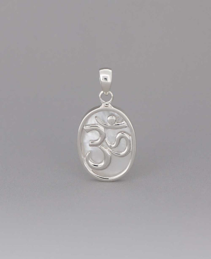 Timeless Om Symbol Oval Sterling Silver Pendant with Mother of Pearl - Charms & Pendants