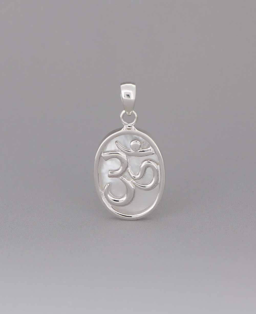 Timeless Om Symbol Oval Sterling Silver Pendant with Mother of Pearl - Charms & Pendants