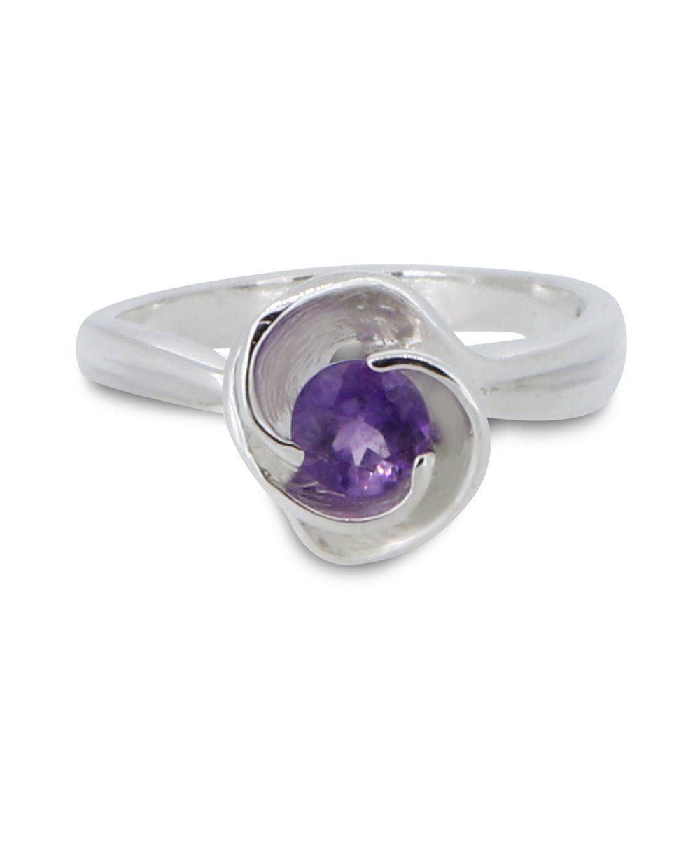 Tranquility Swirl Amethyst Sterling Silver Floral Ring - Rings Size 6
