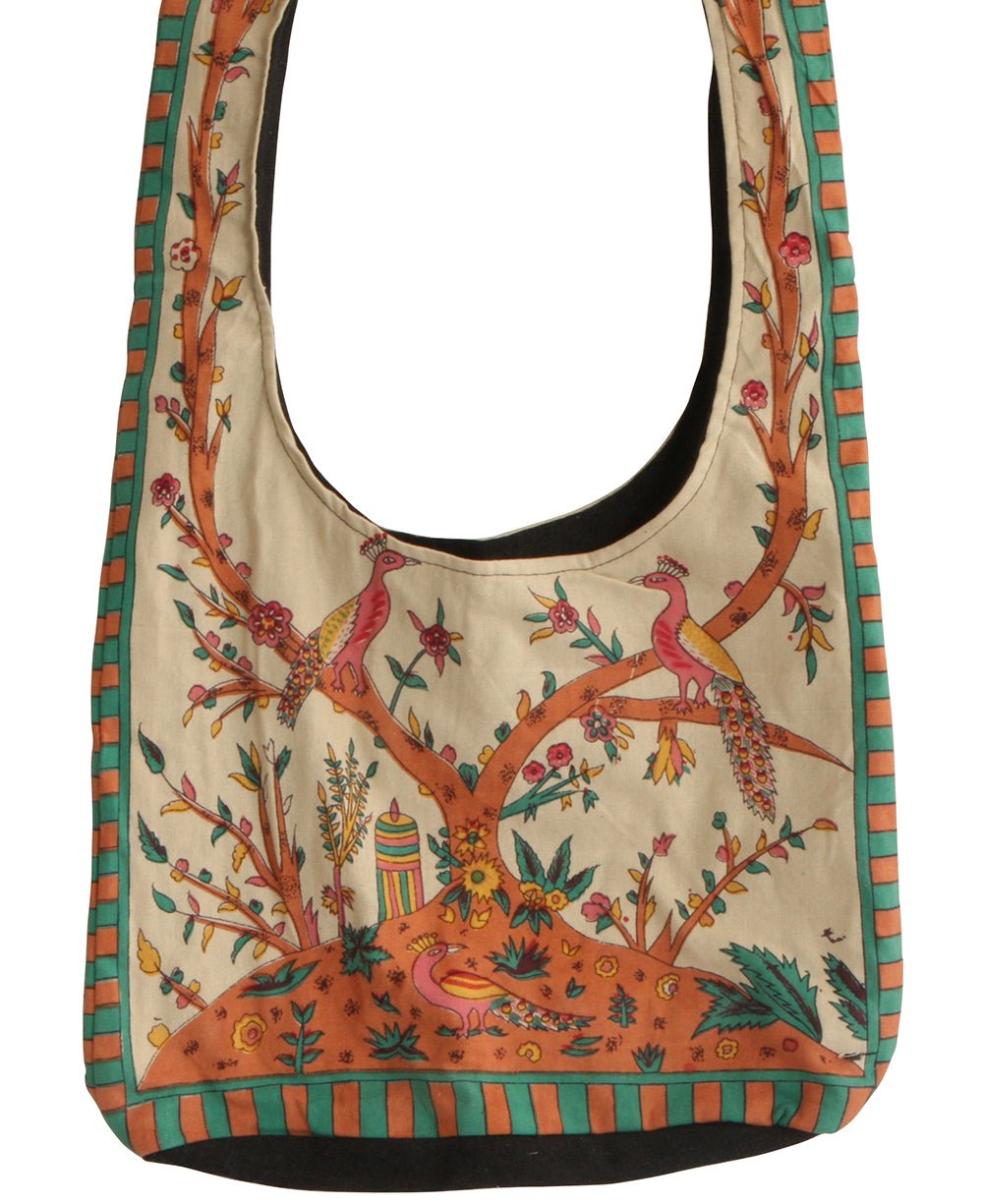 Tree of Life Messenger Bag in Beige and Green -