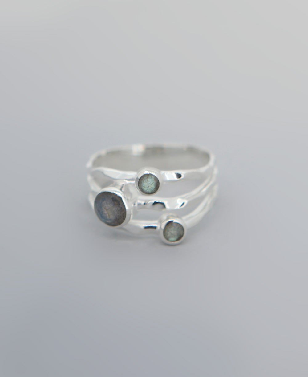 Triple Stone Labradorite Ring, Sterling Silver - Rings Size 7