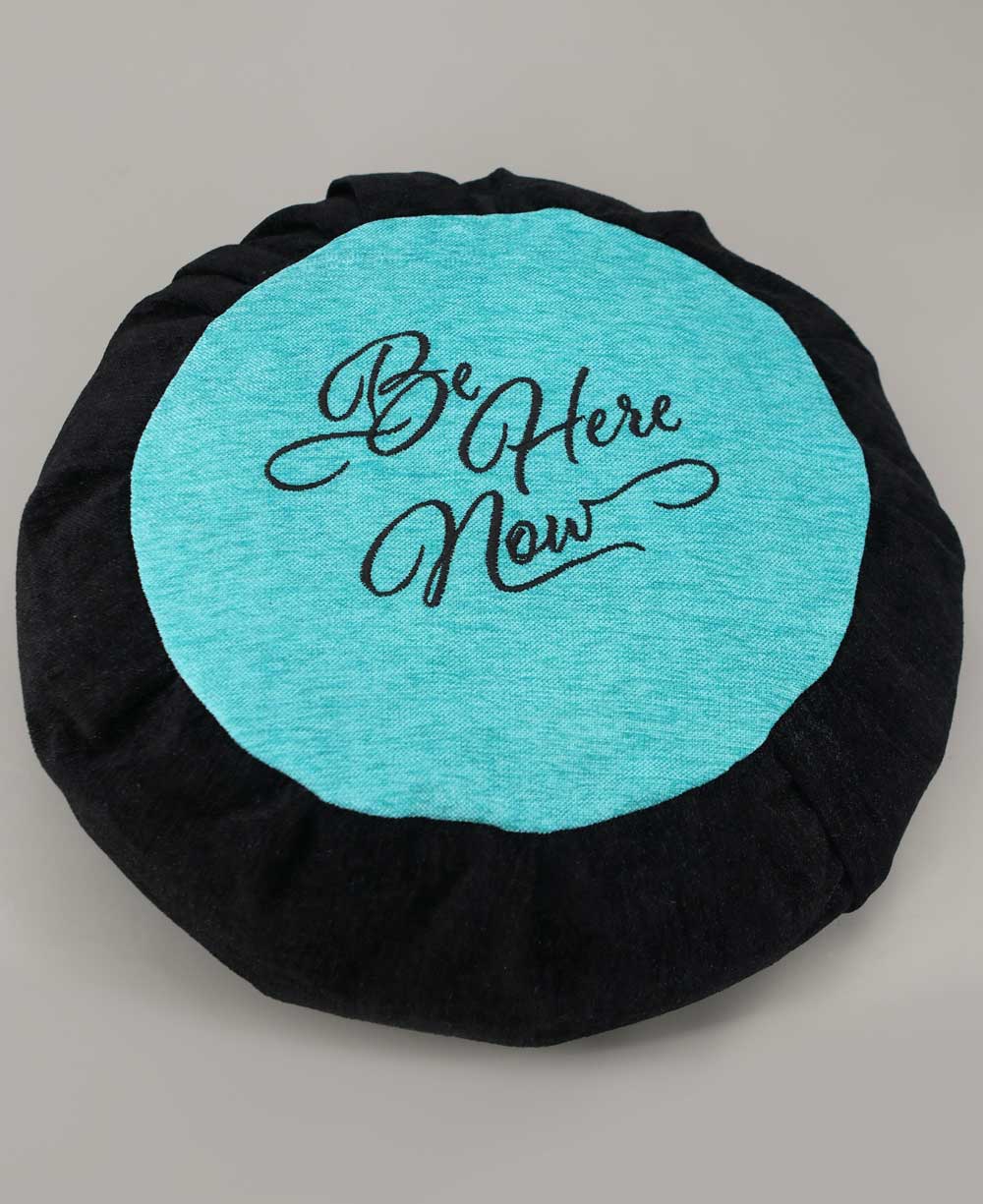 Turquoise Blue and Black Be Here Now Zafu Cushion - Massage Cushions