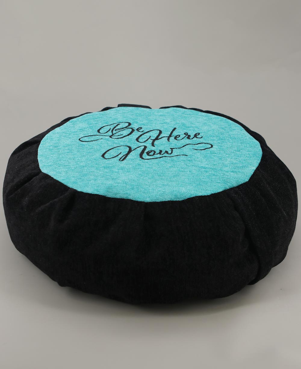 Turquoise Blue and Black Be Here Now Zafu Cushion - Massage Cushions