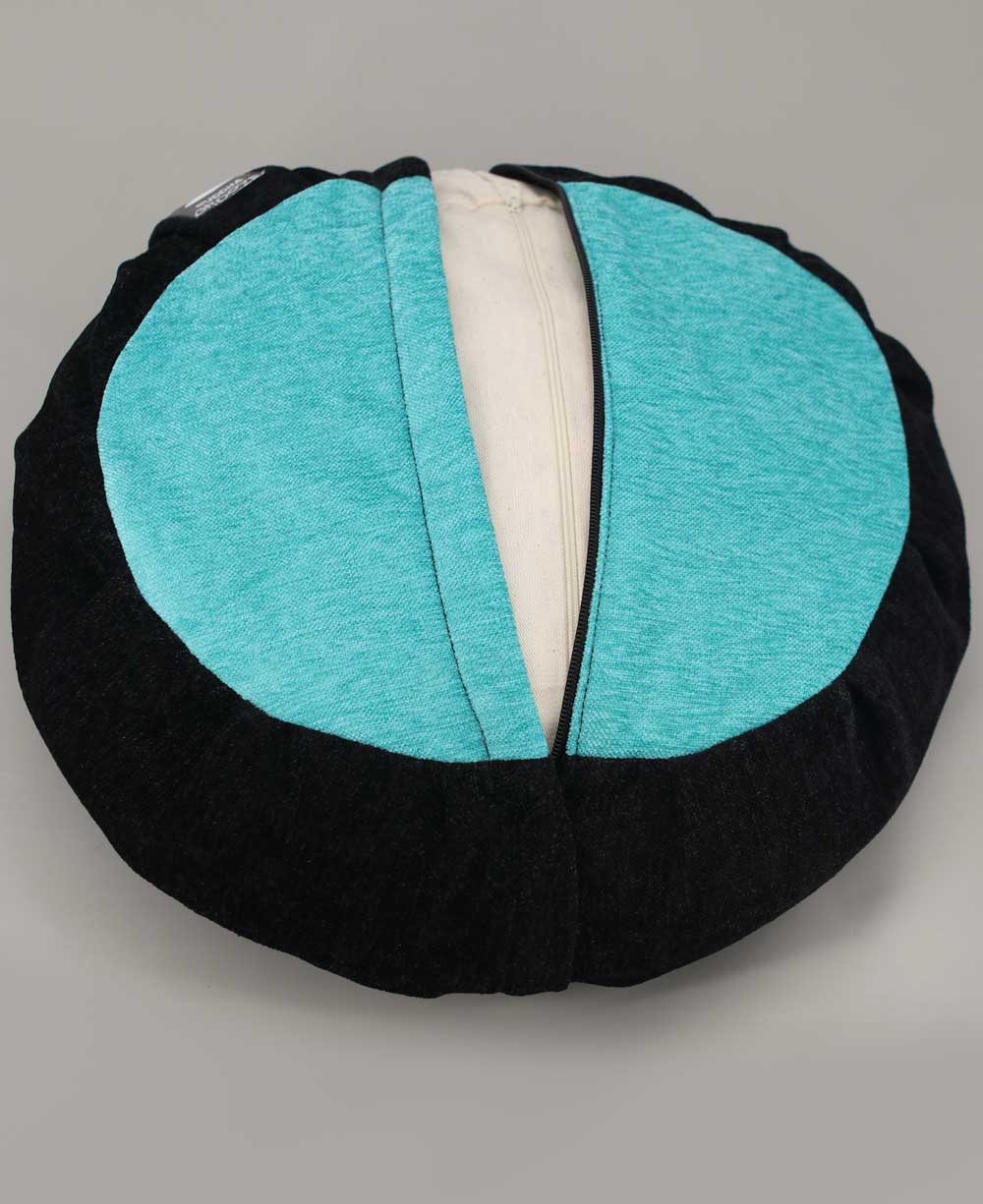 Turquoise Blue and Black Be Here Now Zafu Cushion - Massage Cushions