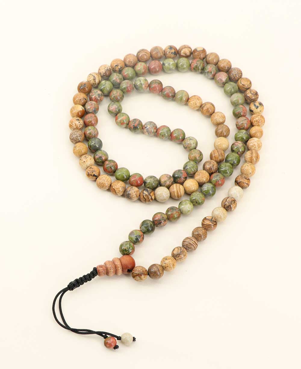 Unakite And Picture Jasper 108 Beads Meditation Mala - Prayer Beads 6 mm