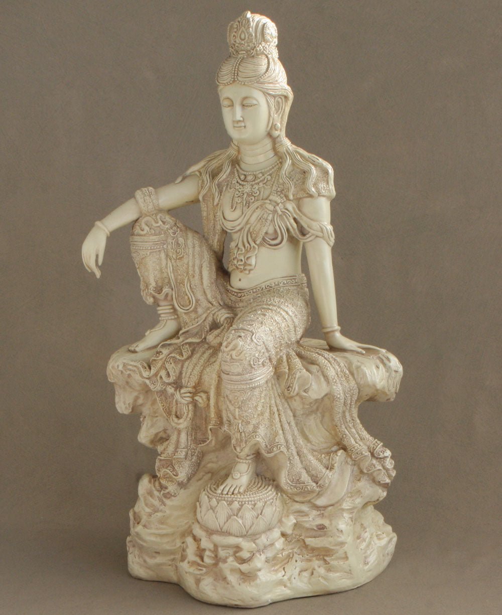 Water and Moon Kuan Yin Statue in Stone Finish, 18 Inches Tall - Sculptures & Statues