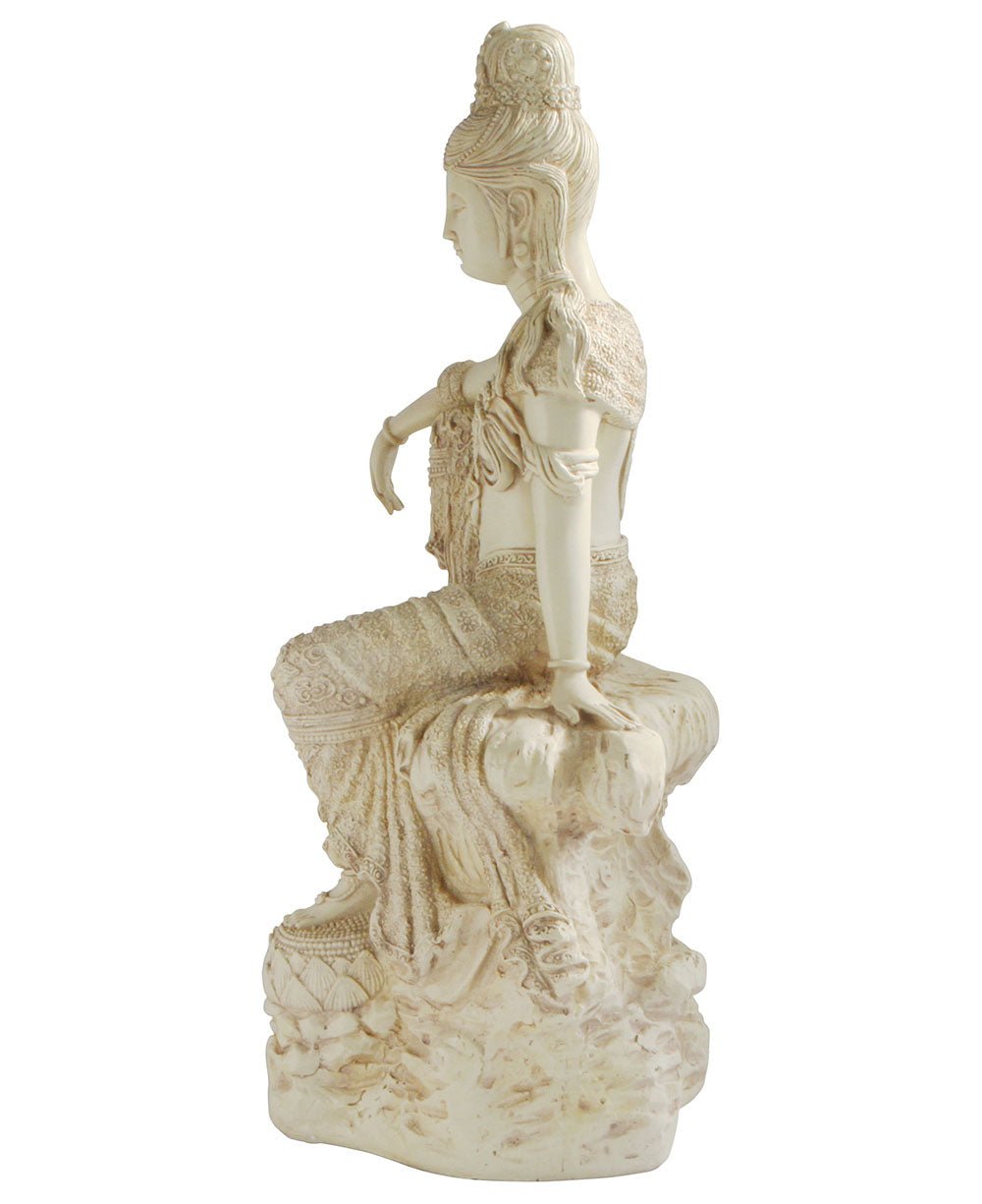 Water and Moon Kuan Yin Statue in Stone Finish, 18 Inches Tall - Sculptures & Statues